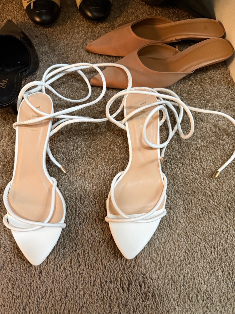 Vici White Lace-Up Pointed Toe Heels
